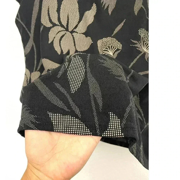 VTG Briggs Women's Black Beige Cling Top Short Sleeve Large Floral Y2K - Picture 4 of 8